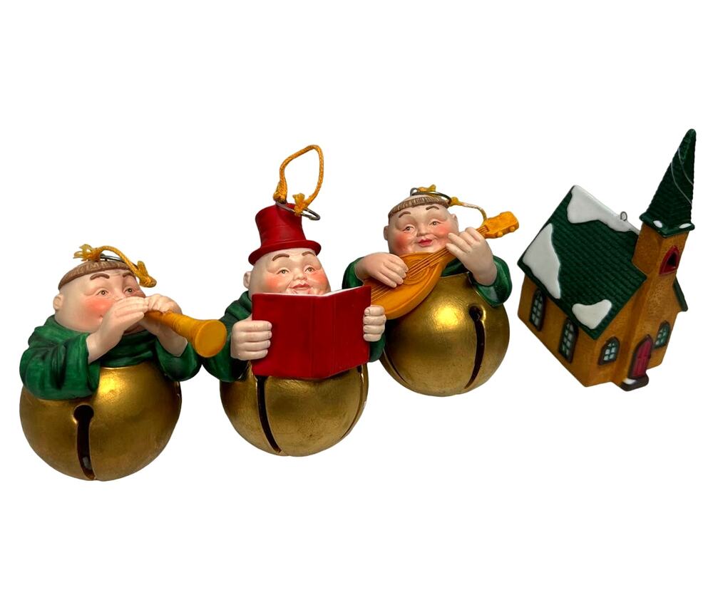 Dept 56 Merry Makers Monk Ornament Bells Ceramic Chapel 90s Christmas Village
